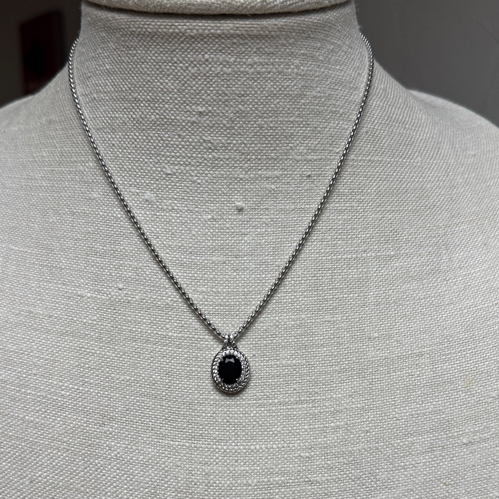 Stainless Steel Faceted Onyx Halo Collection Necklace NIB